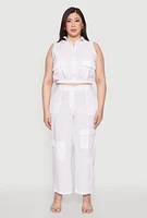 Womens Plus Size Sleeveless Utility Zip Front Top, White, Size 2X