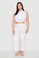 Womens Plus Size Sleeveless Utility Zip Front Top, White, Size 2X