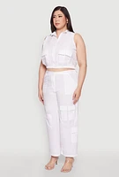 Womens Plus Size Sleeveless Utility Zip Front Top, White, Size 2X