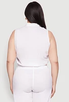 Womens Plus Size Sleeveless Utility Zip Front Top, White, Size 2X