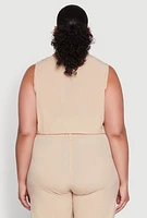 Womens Plus Sleeveless Utility Zip Front Top,