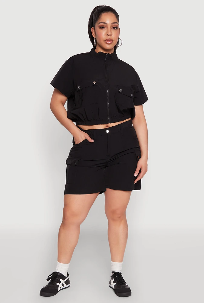 Womens Plus High Waisted Cargo Pocket Shorts, 2X