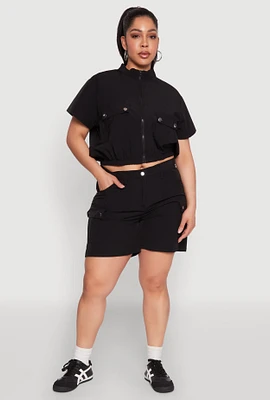Womens Plus High Waisted Cargo Pocket Shorts, 2X