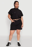 Womens Plus High Waisted Cargo Pocket Shorts, 2X