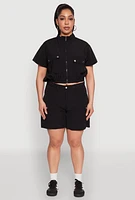 Womens Plus High Waisted Cargo Pocket Shorts, 2X