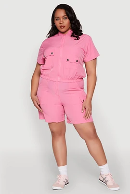 Womens Plus High Waisted Cargo Pocket Shorts, Pink,