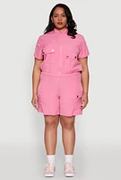 Womens Plus High Waisted Cargo Pocket Shorts, Pink,