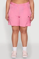 Womens Plus High Waisted Cargo Pocket Shorts, Pink,