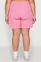 Womens Plus High Waisted Cargo Pocket Shorts, Pink,