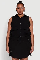 Womens Plus Size Cargo Pocket Windbreaker Vest, Black, Size 1X
