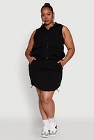 Womens Plus Size Cargo Pocket Windbreaker Vest, Black, Size 1X