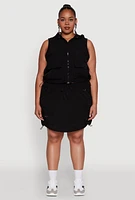 Womens Plus Size Cargo Pocket Windbreaker Vest, Black, Size 1X
