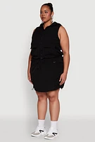 Womens Plus Size Cargo Pocket Windbreaker Vest, Black, Size 1X