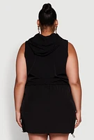 Womens Plus Size Cargo Pocket Windbreaker Vest, Black, Size 1X