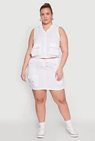 Womens Plus Size Cargo Pocket Windbreaker Vest, White, Size 2X