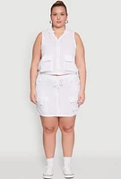 Womens Plus Size Cargo Pocket Windbreaker Vest, White, Size 2X