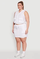 Womens Plus Size Cargo Pocket Windbreaker Vest, White, Size 2X
