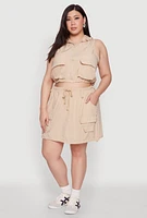 Womens Plus Cargo Pocket Windbreaker Vest,