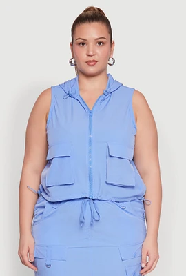 Womens Plus Cargo Pocket Windbreaker Vest, 1X