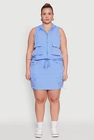 Womens Plus Cargo Pocket Windbreaker Vest, 1X