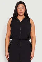 Womens Plus Nylon Sleeveless Zip Front Hooded Top, 1X