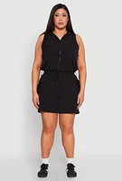 Womens Plus Nylon Sleeveless Zip Front Hooded Top, 1X