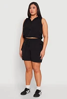 Womens Plus Size Zip Front Sleeveless Windbreaker Vest, Black, Size 3X