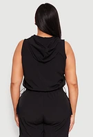 Womens Plus Nylon Sleeveless Zip Front Hooded Top, 1X