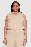 Womens Plus Zip Front Sleeveless Windbreaker Vest,