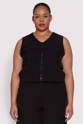 Womens Plus Nylon Utility Zip Front Vest,