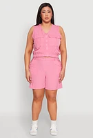 Womens Plus Nylon Utility Zip Front Vest, Pink,