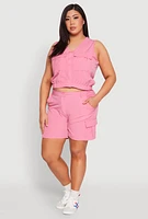 Womens Plus Nylon Utility Zip Front Vest, Pink,