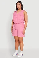Womens Plus Nylon Utility Zip Front Vest, Pink,
