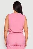 Womens Plus Nylon Utility Zip Front Vest, Pink,