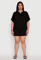 Womens Plus High Waisted Shorts with Pockets and Drawstring,