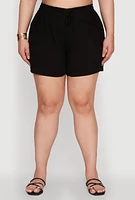 Womens Plus High Waisted Shorts with Pockets and Drawstring,