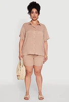 Womens Plus High Waisted Shorts with Pockets and Drawstring, 3X