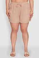 Womens Plus High Waisted Shorts with Pockets and Drawstring, 3X