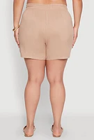 Womens Plus High Waisted Shorts with Pockets and Drawstring, 3X