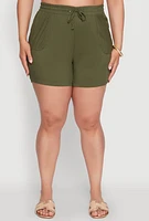 Womens Plus High Waisted Shorts with Pockets and Drawstring,