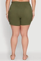 Womens Plus High Waisted Shorts with Pockets and Drawstring,