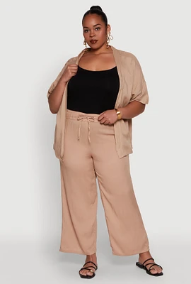 Womens Plus Size Drawstring Palazzo Pants, Khaki, Size 3X