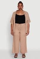 Womens Plus Size Drawstring Palazzo Pants, Khaki, Size 3X