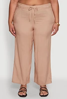 Womens Plus Size Drawstring Palazzo Pants, Khaki, Size 3X