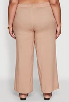 Womens Plus Size Drawstring Palazzo Pants, Khaki, Size 3X