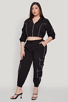 Womens Plus Drawstring Cargo Pocket Joggers,