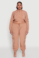Womens Plus Size Drawstring Cargo Pocket Joggers, Brown, Size 2X
