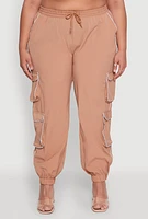 Womens Plus Size Drawstring Cargo Pocket Joggers, Brown, Size 2X