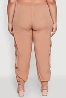 Womens Plus Size Drawstring Cargo Pocket Joggers, Brown, Size 2X