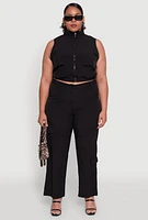 Womens Plus Size Wide Leg Cargo Pants, Black, Size 1X